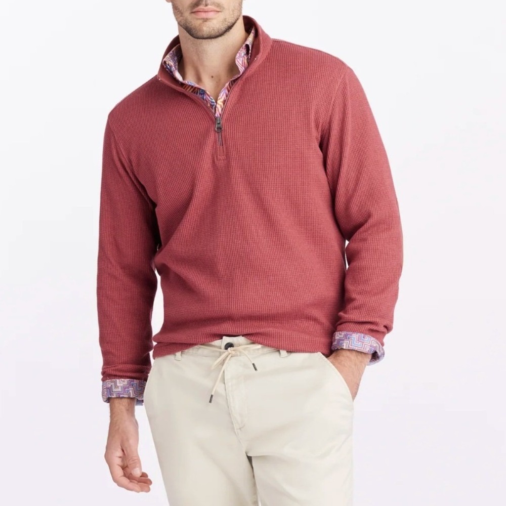Robert Graham Mens 2XL Shepton Quarter Zip Elbow Patch Waffle Knit Pullover NEW